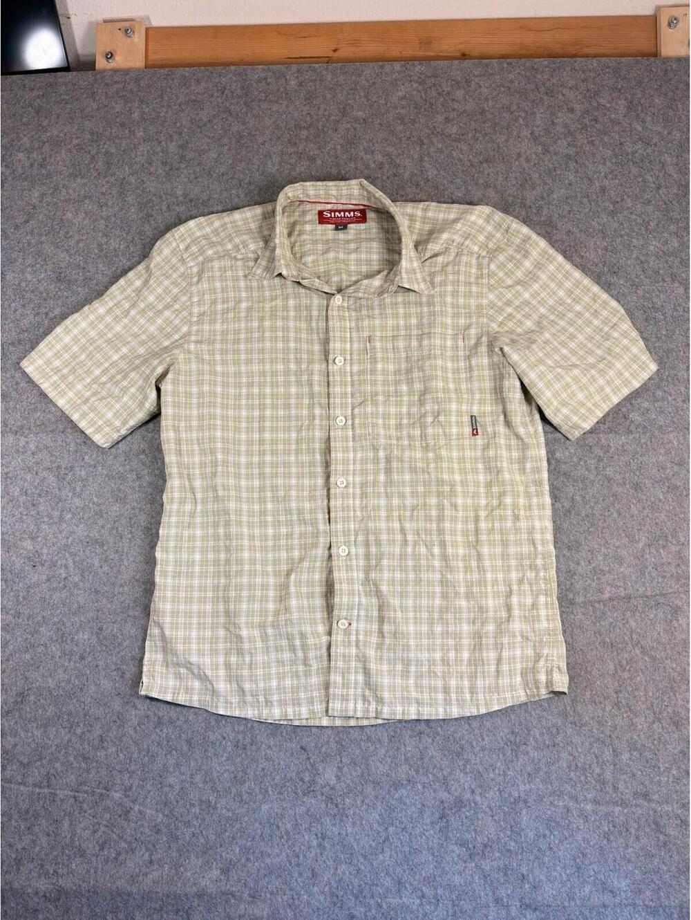 Simms Fly Fishing Performance Shirt Plaid Outdoor Green White Sz M